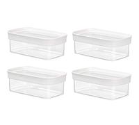 Emsa 4er Set Stapelbare Vorratsdose für Trockenvorräte, Volumen 0.45 Litro, Rechteckig, Weiß/Transparente, Optima 513556 x 4
