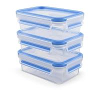 Emsa 508570 - Set de 3 herméticos de plástico, Clip&Close, capacidad 0,55 litros, color transparente y azul, tamaño 4.5 x 8 x 15.5 cm