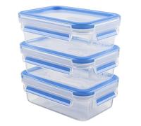 Emsa 508570 - Set de 3 herméticos de plástico, Clip&Close, capacidad 0,55 litros, color transparente y azul, tamaño 4.5 x 8 x 15.5 cm