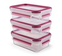 Emsa Clip & Close Set de 3 recipientes de 0.55 L, Transparente y Rosa, 3 x 0,55 L