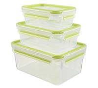 Emsa Recipiente plástico 515585 - Pack de 3 unidades, transparente y verde