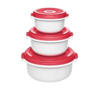 Emsa 518999 Micro Family - Juego de vajilla para microondas (3 piezas), color blanco y rojo