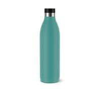 Emsa Bludrop N3112100 - Botella de agua aislada reutilizable de acero inoxidable sostenible con recubrimiento en polvo, borde de 360°, 20 h calor/40 h frío, 1 litro, a prueba de fugas, color azul