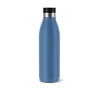 Emsa Bludrop N3112200 - Botella reutilizable de acero inoxidable con recubrimiento en polvo (360°, 12 h de calor/24 horas de frío, a prueba de fugas, 0,7 L), color azul