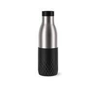 Emsa Botella Bludrop Sleeve N311100, 0,5 litros, 100 % hermética, cierre Quick-Press, placer de beber 360°, calor 12 h frío 24 h, apto para lavavajillas, acero inoxidable, color negro