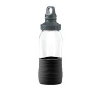 Emsa Botella de cristal Drink2Go N31009 | Capacidad: 0,5 litros | tapón de rosca, 100% denso/higiénico/puro, manguito de silicona, color negro