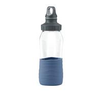 Emsa Botella de cristal Drink2Go N31010 | Capacidad: 0,5 litros | tapón de rosca, 100% denso/higiénico/puro, manguito de silicona | azul agua
