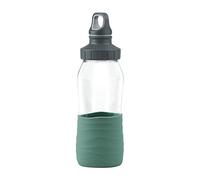 Emsa Botella de cristal Drink2Go N31011 | Capacidad: 0,5 litros | Tapón de rosca | 100% denso/higiénico/puro, manguito de silicona | verde petróleo