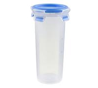 Emsa Clip & Close Conservador Hermético de Plástico Circular, higiénico, no retiene olores ni sabores 100%, certificación "Baby care", Transparente y Azul, 0.5 L (9.2 x 9.2 x 17.7 cm)