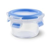 Emsa Clip & Close Conservador Hermético de Plástico Circular, higiénico, no retiene olores ni sabores, certificación "Baby care", Transparente y Azul, 0.15 L (9.2 x 9.2 x 5.9 cm)