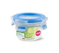 Emsa Clip & Close Conservador Hermético de Plástico Circular, higiénico, no retiene olores ni sabores 100% Libre de BPA, Transparente y Azul, 0.15 L (9.2 x 9.2 x 5.9 cm)