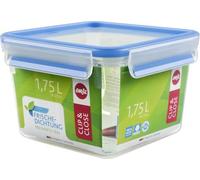 Emsa Clip & Close Conservador Hermético de Plástico Cuadrado, higiénico, no retiene olores ni sabores 100% Libre de BPA, Transparente y Azul, 1.75 L (16.3 x 16.3 x 11 cm)