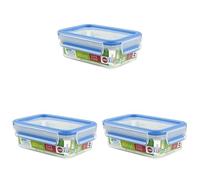 Emsa Clip & Close Conservador Hermético de Plástico Rectangular de 0.55 L (16.3 x 11.3 x 5.8 cm), Transparente y Azul (Paquete de 3)