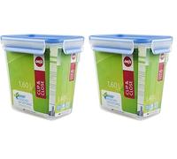 Emsa Clip & Close Conservador Hermético de Plástico Rectangular de 1,5 L, Transparente y Azul (Paquete de 2)