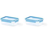 Emsa Clip & Close Conservador Hermético de Plástico Rectangular, Transparente y Azul, 1 L (19.5 x 13.6 x 7 cm) (Paquete de 2)