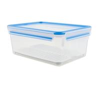 Emsa Clip & Close Conservador Hermético de Plástico Rectangular, Transparente y Azul, 3.7 L (26.5 x 19.5 x 11 cm) con rejilla