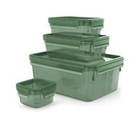 Emsa Clip&Close Eco - Set 4 Recipientes Herméticos de Plástico Rectangular, higiénico, no olores ni sabores, certificación oficial ISCC, 85 % polipropileno eco, apto lavavajillas