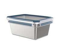 Emsa N11506 Clip & Close Fiambrera de acero inoxidable, rectangular, capacidad: 2.0 L, sostenible, acero inoxidable ligero, antigoteo, resistente a heladas, apto para horno, acero inoxidable/azul