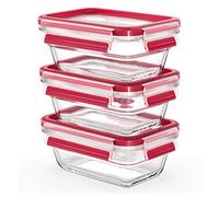 Emsa Clip&Close - Set 3 Herméticos de Cristal rectangular de polipropileno, higiénico, no retiene olores ni sabores 100% libre de BPA, apto para congelador y microondas, apto para lavavajillas