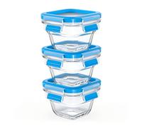 Emsa Clip&Close - Set 3 Herméticos de Cristal redondos de polipropileno, higiénico, no retiene olores ni sabores 100% libre de BPA, apto para congelador y microondas, apto para lavavajillas, azul