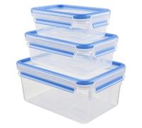 Emsa Clip&Close 508566 - Set de 3 Conservadores Herméticos de Plástico Rectangular de 0.5 L 1 L y 2.3 L , higiénico, no retiene olores ni sabores 100% libre de BPA