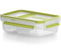 Emsa Clip&Go Brunchbox - Recipiente hermético de plástico con soporte de rejilla para crear 2 alturas una para el aperitivo y otra ideal para sólidos como bocadillos, 22.5 x 16.3 x 5.8 cm