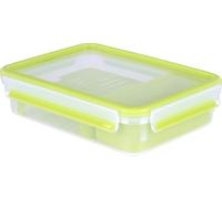 Emsa Clip&Go Brunchbox - Recipiente hermético de plástico con soporte de rejilla para crear 2 alturas una para el aperitivo y otra con rejilla ideal para sólidos como bocadillos, 22.5 x 16.3 x 5.8 cm