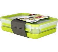 Emsa Clip&Go Lunchbox - Recipiente hermético de plástico con 3 compartimentos y bandeja independiente para comer, totalmente hermético y con certificado "Baby Care", rectangular, 22.5 x 16.3 x 6.5 cm