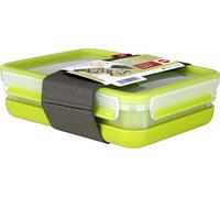 Emsa Clip&Go Lunchbox - Recipiente hermético de plástico con 3 compartimentos y bandeja independiente para comer, totalmente hermético y con certificado "Baby Care", rectangular, 22.5 x 16.3 x 6.5 cm
