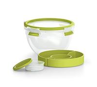 Emsa Clip & Go N10713 - Ensaladera Redonda (2,6 L, 2 Compartimentos prácticos, 100% hermética, con Junta Fresca, Transparente, Verde Claro, Fabricado en Alemania)