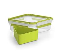 Emsa Clip&Go - Recipiente hermético de plástico para Sandwich con compartimento para sandwich, bocadillos y aperitivos, libre de BPA, transporte fácil, 0,85 L, 16.3 x 16.3 x 5.8 cm
