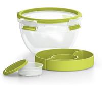 Emsa Clip&Go Saladbox Recipiente hermético de plástico 0,6 L, Bowl Redondo 1 L, para Ensalada con Compartimento para Salsas y Otros Platos, Libre de BPA, Transporte fácil, Verde, 16.7 x 16.7 x 9.5 cm