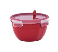 Emsa Clip & Micro N10605 - Fiambrera Redonda para microondas (1,1 L, Medidas integradas), Color Rojo y Transparente