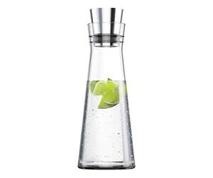 Emsa Flow Slim - Jarra refrigeradora de 1 l, de Cristal y Acero Inoxidable, Tapa con Cierre hermético Que no Permite la Entrada de Insectos, Hojas, Disco refrigerador en la Base