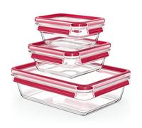 Emsa N10509 Set 3 Recipientes Clip & Close en Vidrio 0,45/0,8/2 L, Herméticos, Aptos Congelador, Horno y Microondas