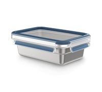 Emsa N11504 Clip & Close Recipiente hermético de acero inoxidable, rectangular, 0,8 L, sostenible, acero inoxidable ligero, a prueba de fugas, resistente a las heladas, apto para lavavajillas,