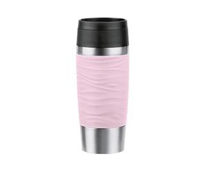 Emsa N20214 Travel Mug Wave - Vaso térmico (0,36 L, cierre de rosca cómodo, acero inoxidable, 4 horas de calor y 8 horas frías, 100% hermético, apto para lavavajillas, apertura de 360°, rosa pastel)