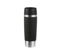 Emsa N20225 Travel Mug Wave - Vaso térmico (0,5 L, cierre de rosca, acero inoxidable, 6 horas de calor y frío durante 12 horas, 100% hermético, apto para lavavajillas, apertura de 360°, color negro