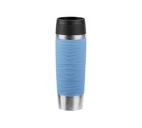 Emsa N20226 Travel Mug Wave - Vaso térmico (0,5 L, cierre de rosca, acero inoxidable, 6 horas de calor y frío durante 12 horas, 100% hermético, apto para lavavajillas, apertura de 360°, color azul