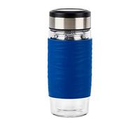 Emsa N20805 Tea Mug - Taza de té de cristal de doble pared | no aislante | mantiene 1 hora de agua | 0,4 litros | colador extraíble | sin BPA | 100% hermético | antigoteo | color azul