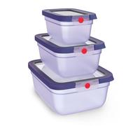 Emsa oneClick, Contenedor Para Alimentos, Sistema One-Click, Frescura 2x Más Tiempo, 100% Hermético, Fabricado En Alemania, Violeta, Set Ahorra Espacio De 3 Piezas, 0,75 L, 1,50 L, 3,0 L N1231900