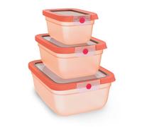 Emsa oneClick, Recipiente para Alimentos, Sistema One-Click, Alimentos 2X Más Tiempo Frescos, 100% Hermético, Fabricado En Alemania, Naranja, Set Ahorra Espacio 3 Piezas N1231500