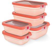 EMSA oneClick, recipiente para almacenar alimentos, un clic, abrir y cerrar sin esfuerzo, 2 veces más frescos, 100% hermético, apilables, set 5 piezas naranja, 2x 0,50L, 2x 1,20L, 1x 2,30L, N1231000