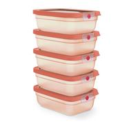 EMSA oneClick, recipiente para almacenar alimentos, un clic, abrir y cerrar sin esfuerzo, 2 veces más frescos, 100% hermético, apilables, set de 5 piezas naranja, 5x 1,20L, N1231800
