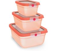 EMSA oneClick, recipiente para almacenar alimentos, un clic, abrir y cerrar sin esfuerzo, 2 veces más frescos, 100% hermético, apilables, set de 3 piezas naranja, 1x 0,75L, 1x 1,50L, 1x 3,0L, N1231500
