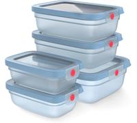 EMSA oneClick, recipiente para almacenar alimentos, un clic, abrir y cerrar sin esfuerzo, 2 veces más frescos, 100% hermético, apilables, set de 5 piezas azul, 2x 0,50L, 2x 1,20L, 1x 2,30L, N1230900