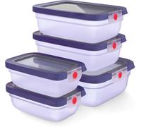 EMSA oneClick, recipiente para almacenar alimentos, un clic, abrir y cerrar sin esfuerzo, 2 veces más frescos, 100% hermético, apilables, set 5 piezas violeta, 2x 0,50L, 2x 1,20L, 1x 2,30L, N1231100