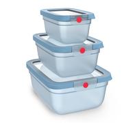 Emsa oneClick, Set de 3 recipientes para almacenar alimentos, Azul | Un clic, Abrir y cerrar sin esfuerzo, 2 veces más frescos, 100% hermético, Apilables, 1x 0,75L, 1x 1,50L, 1x 3,0L, N12314
