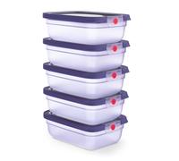Emsa oneClick, Set de 5 recipientes para almacenar alimentos 1,2L, Violeta | Un clic, Abrir y cerrar sin esfuerzo, 2 veces más frescos, 100% hermético, Apilables, 5x 1,20L, N12313