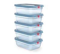 Emsa oneClick, Set de 5 recipientes para almacenar alimentos de 1,2L, Azul | Un clic, Abrir y cerrar sin esfuerzo, 2 veces más frescos, 100% hermético, Apilables, 5X 1,20L, N12312